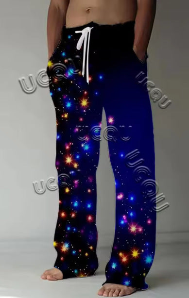 Mens Casual Santa Claus-print Pants With A Drawstring And A Relaxed Fit