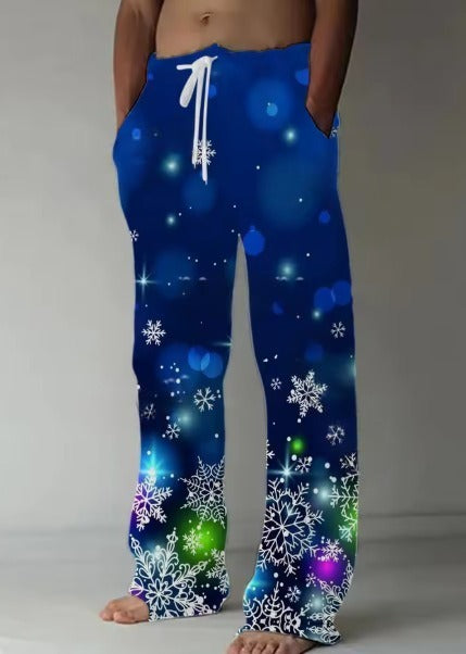 Mens Casual Santa Claus-print Pants With A Drawstring And A Relaxed Fit