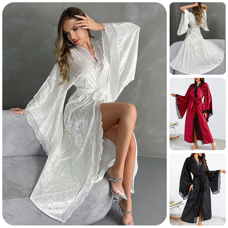 Flare Sleeve Tie-neck Plus Size Homewear Women