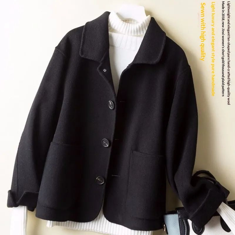 Short Waist-cinching Stylish Loose Wool Coat