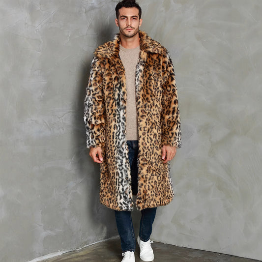 Fox-fur-look Warm Cold-weather Coat With A Leopard Print