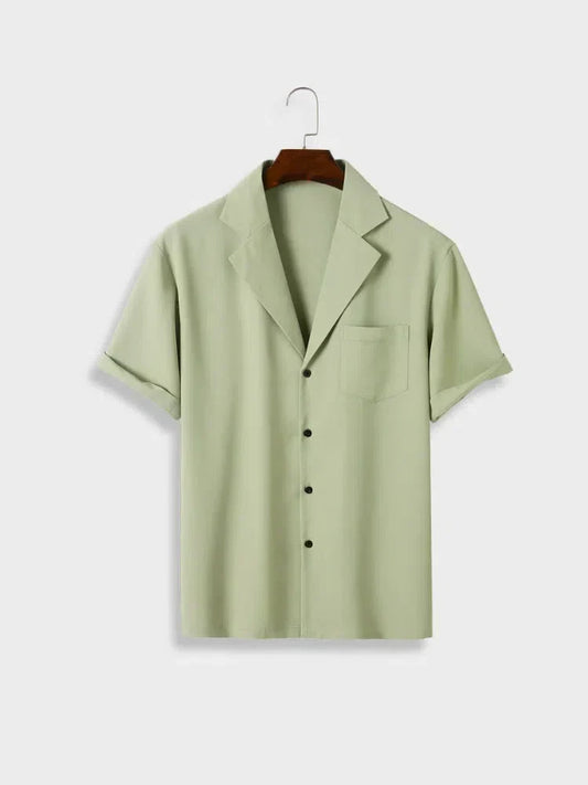 Men's Short-sleeved Striped Lapel Fashion Printed Shirt
