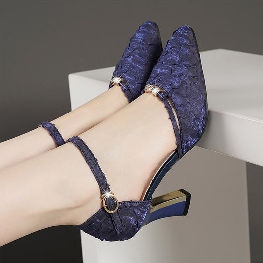 Women's High Heels With Medium Block Heels  Genuine Leather