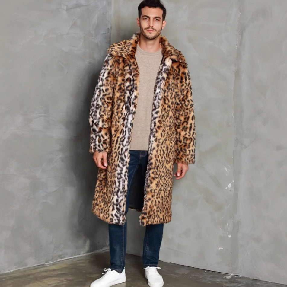 Fox-fur-look Warm Cold-weather Coat With A Leopard Print