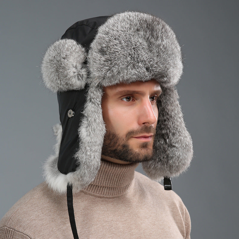 Rabbit Fur Unisex Thickened Warm Ear Protection Cold-proof Outdoor Hat