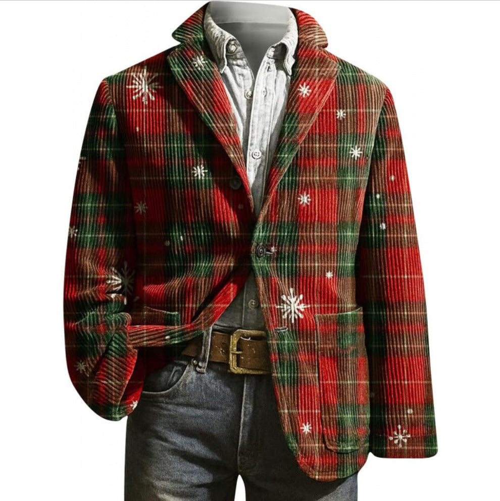 Notched-collar Christmas Plaid Autumnwinter Coat
