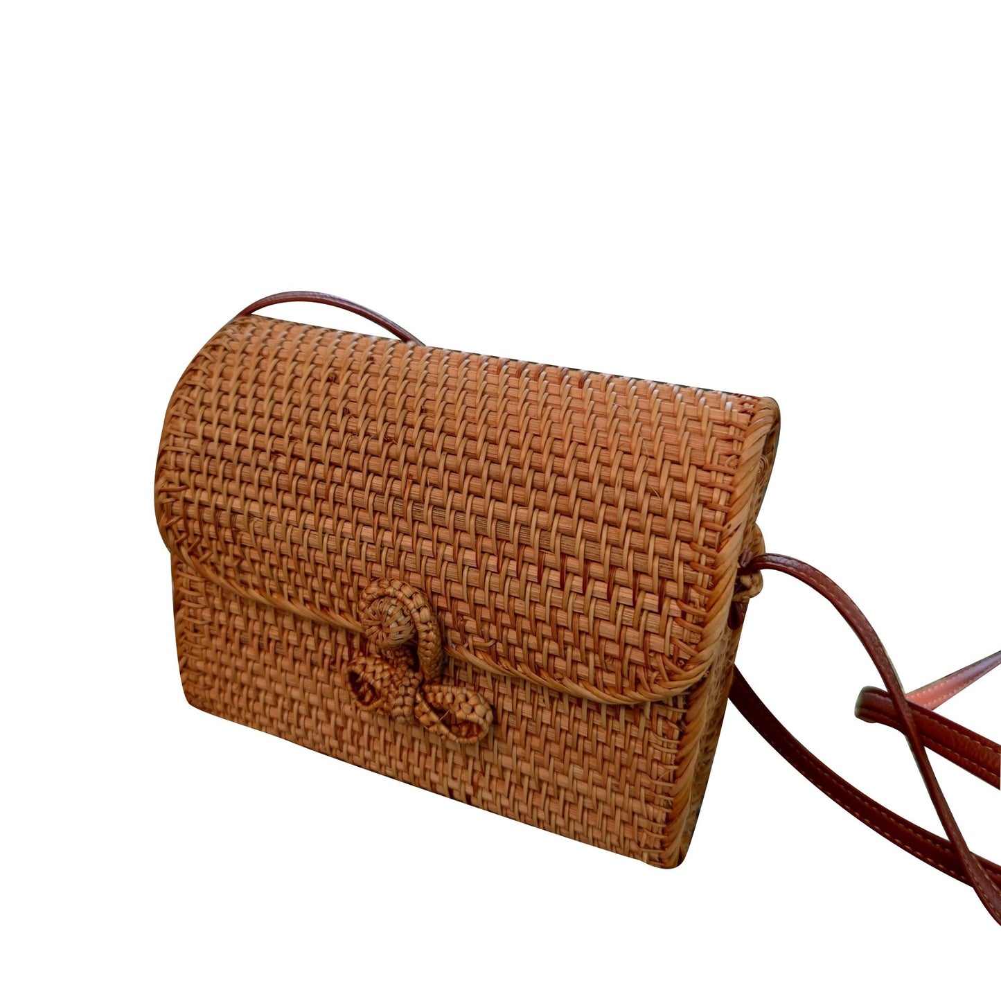 Stylish Casual Crossbody Beach Bag With A Butterfly Buckle Handwoven From Rattan