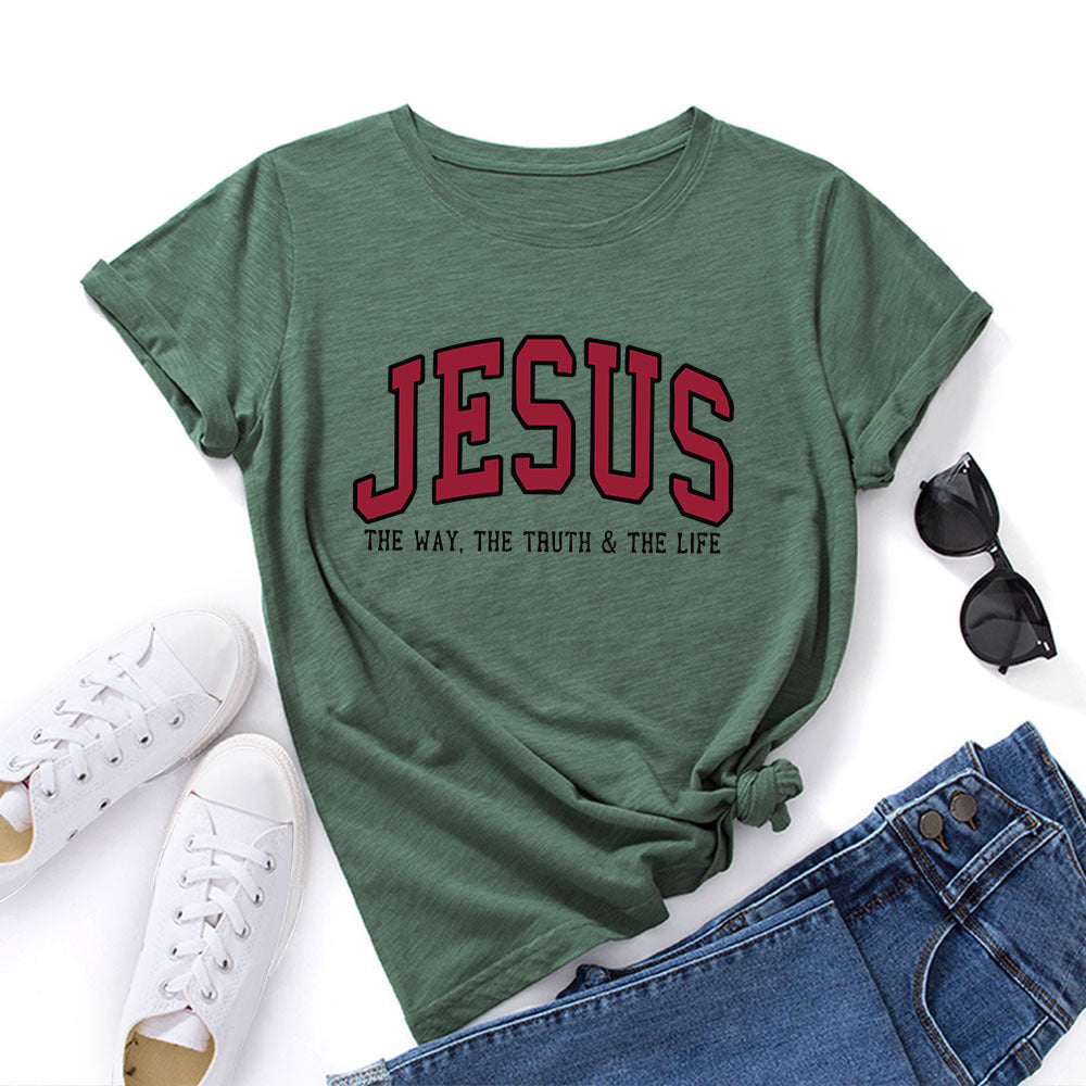 Women's JESUS Printed Loose Round Neck Short Sleeve T-shirt