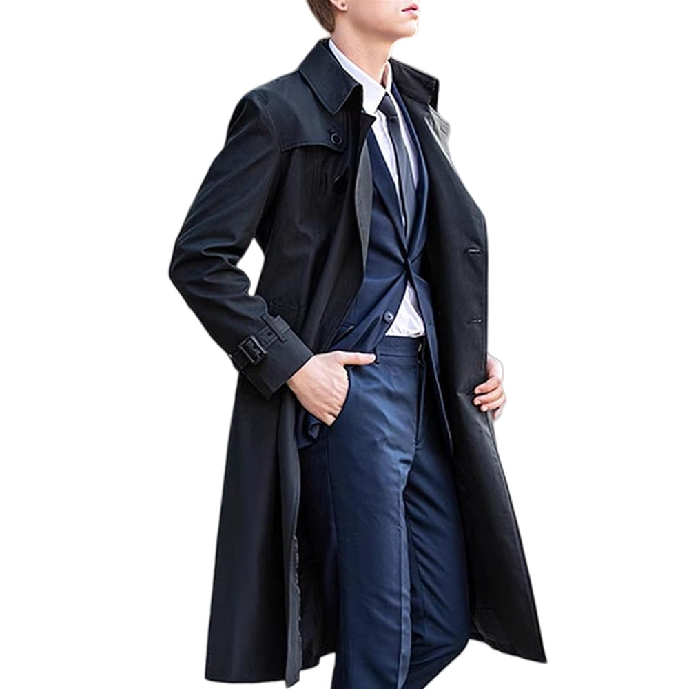 Men's Solid Color Long Trench Coat