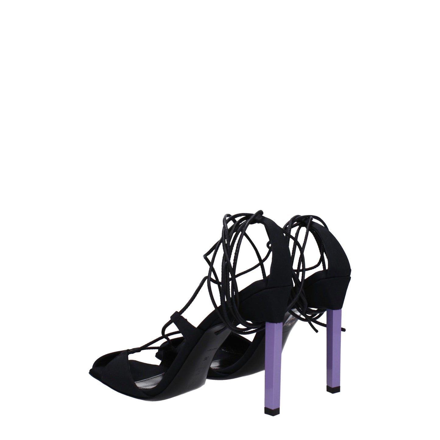 Black Fabric Stiletto Heels Sandals
