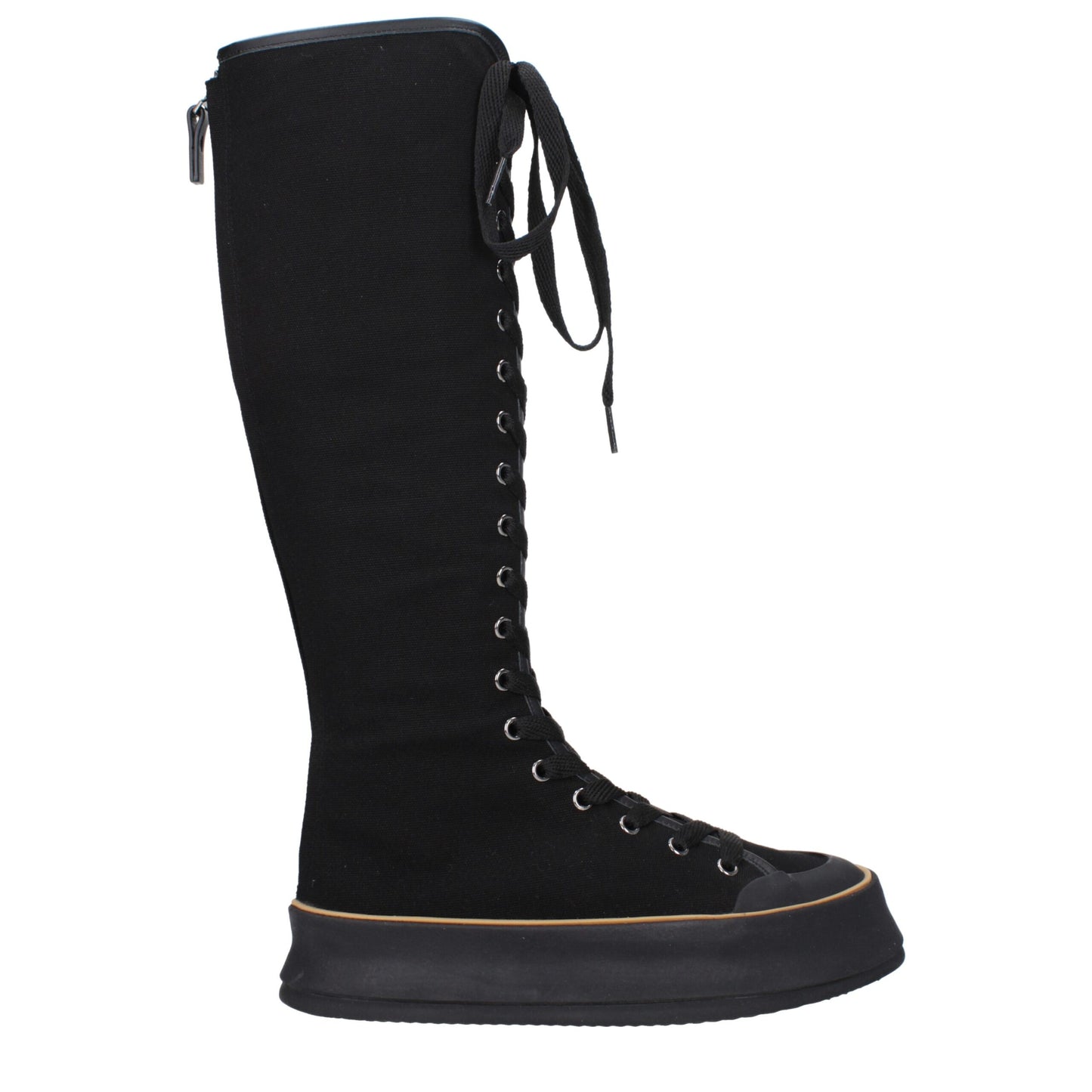 Black Fabric Lace-Up Boots