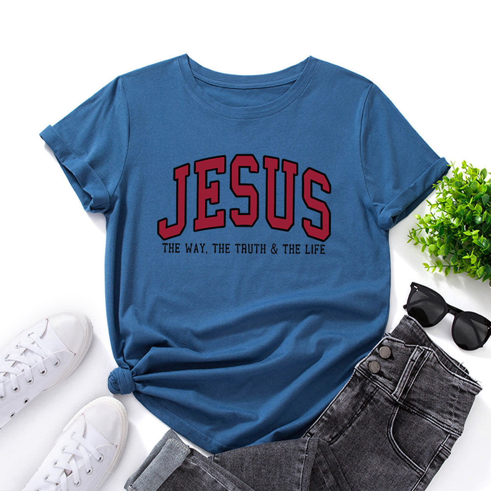 Women's JESUS Printed Loose Round Neck Short Sleeve T-shirt