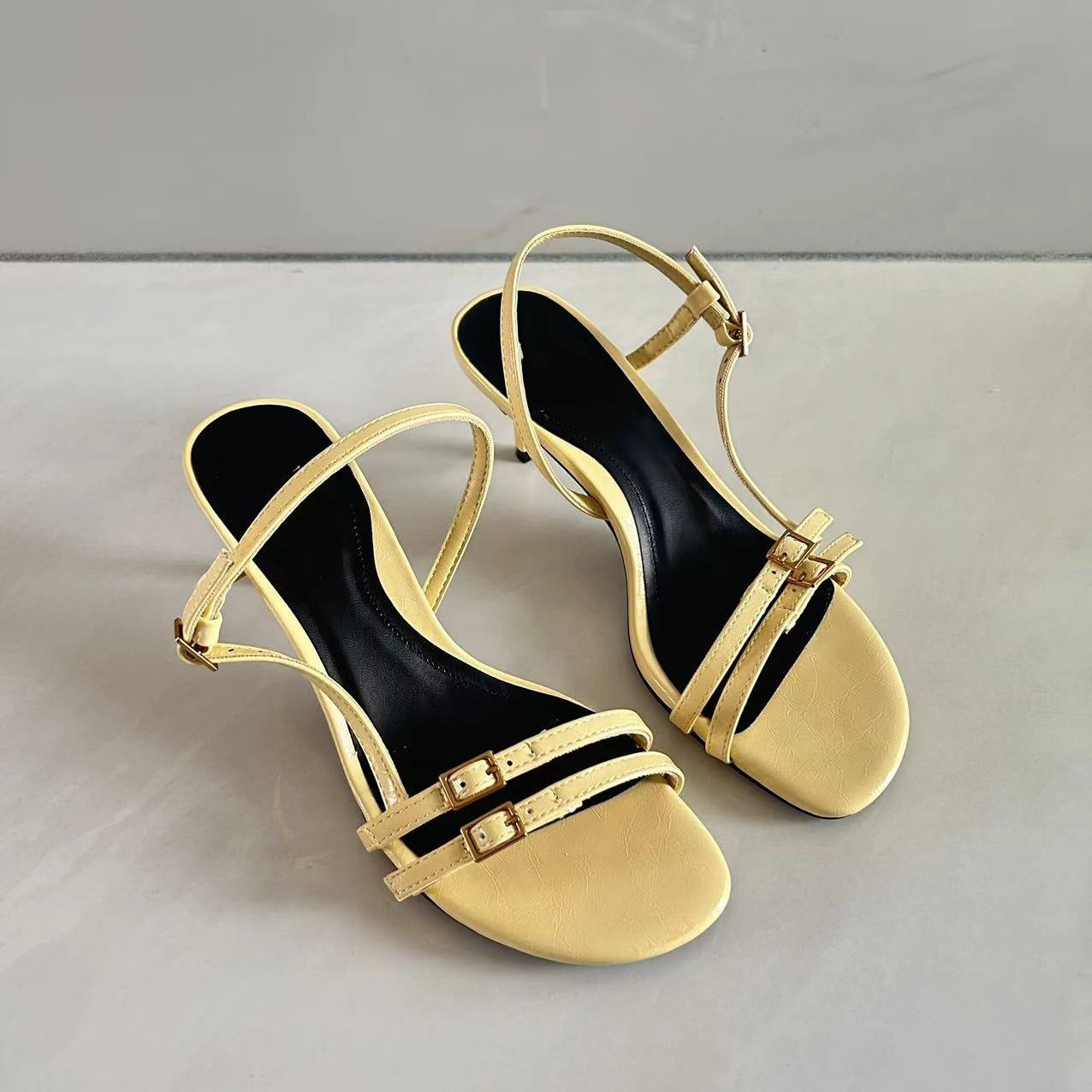 Summer New Women's Shoes Yellow Word Fashion Buckle High Heels