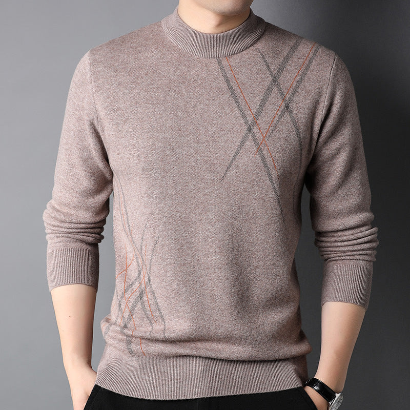 Mens Simple Versatile Long-Sleeve Striped Crew-Neck Casual Sweater