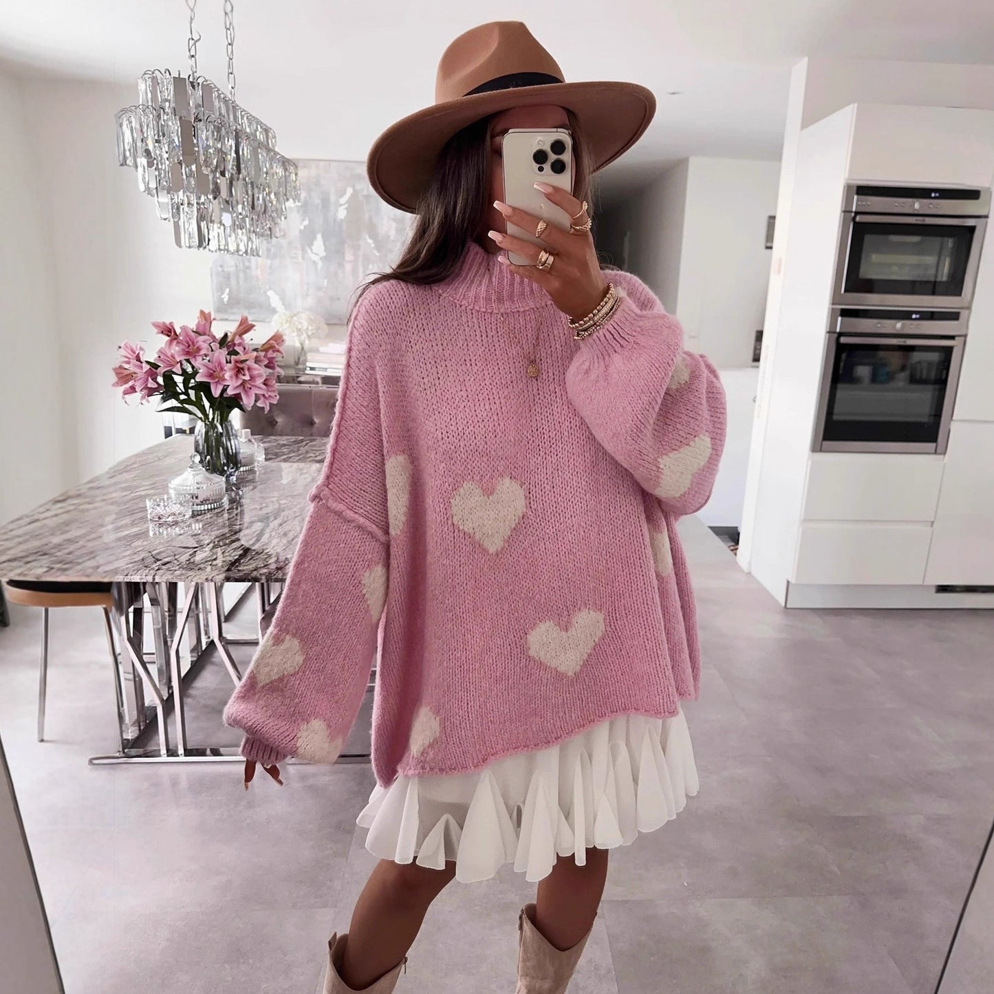 Color-blocked Loose Knit Sweater For Women