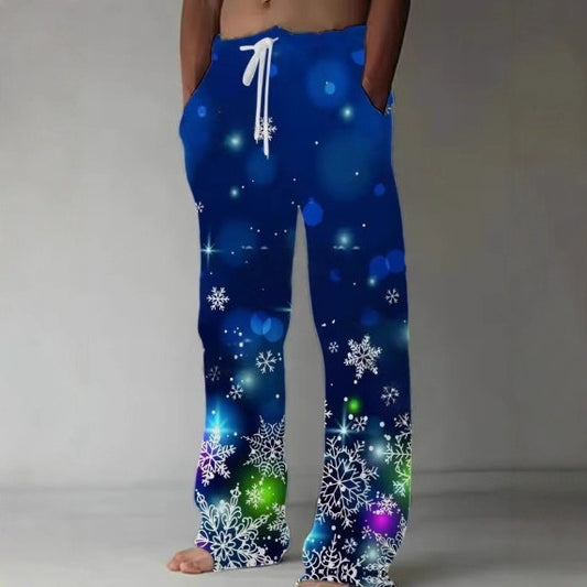 Mens Casual Santa Claus-print Pants With A Drawstring And A Relaxed Fit