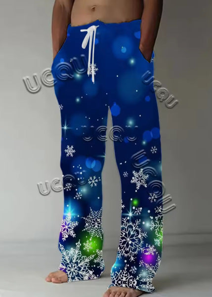 Mens Casual Santa Claus-print Pants With A Drawstring And A Relaxed Fit