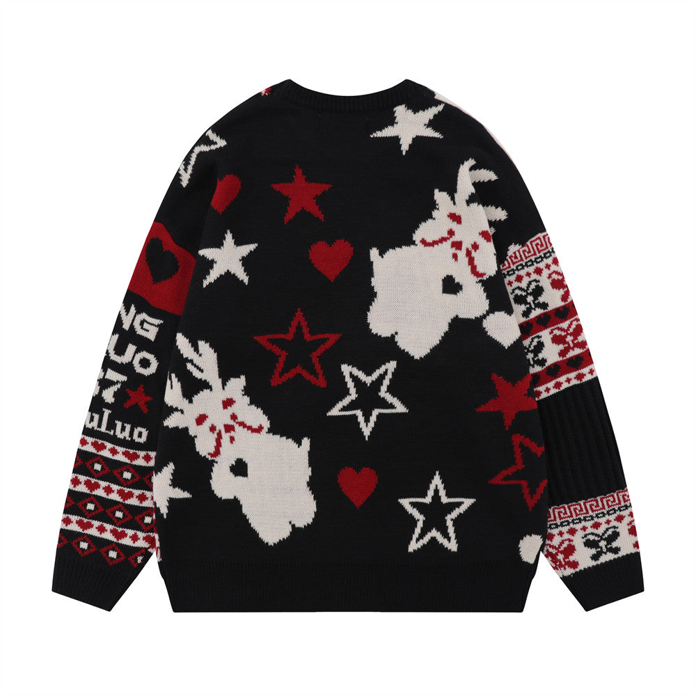 Christmas Cartoon Contrasting Color Jacquard Pullover Sweater