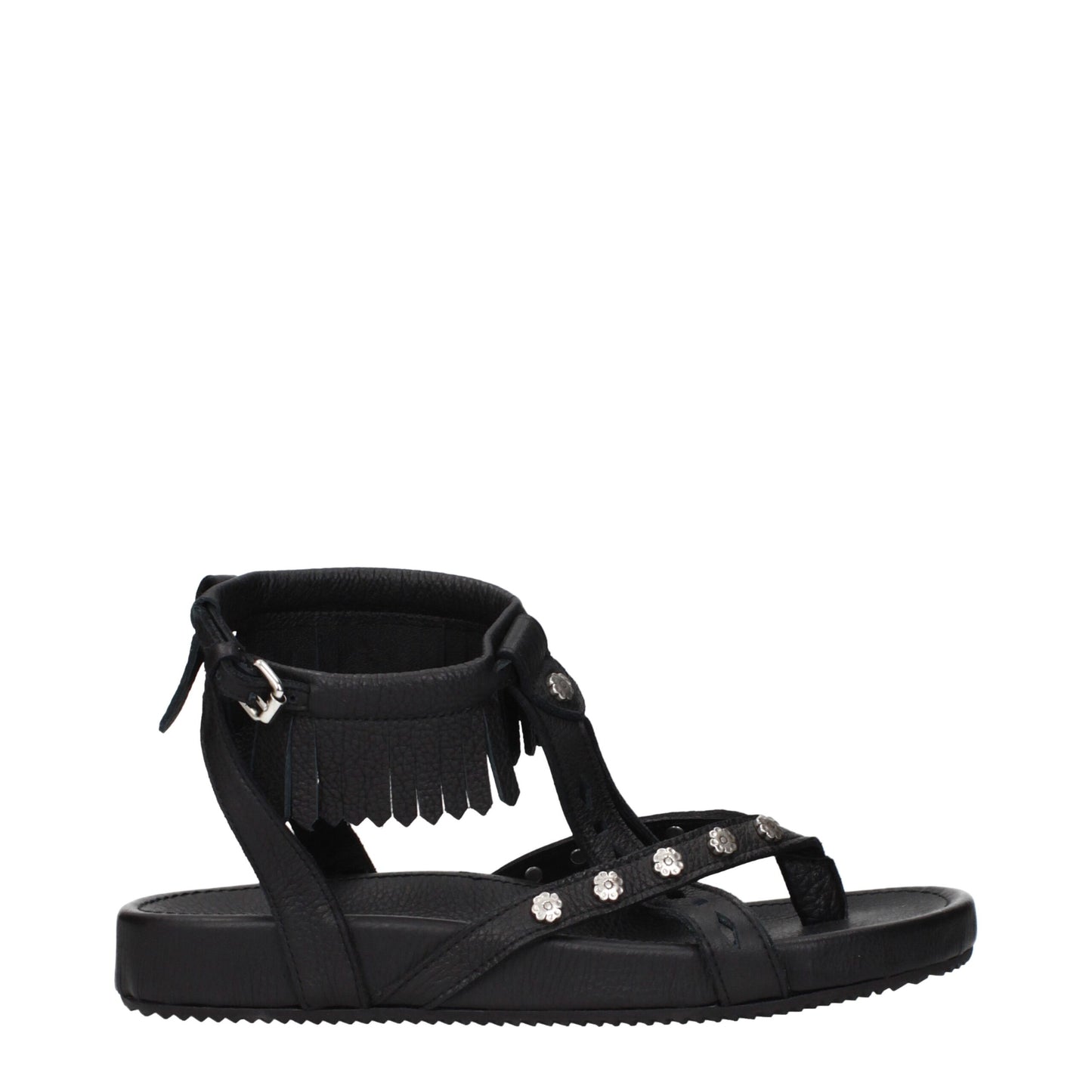 Black Leather Flat Sandals