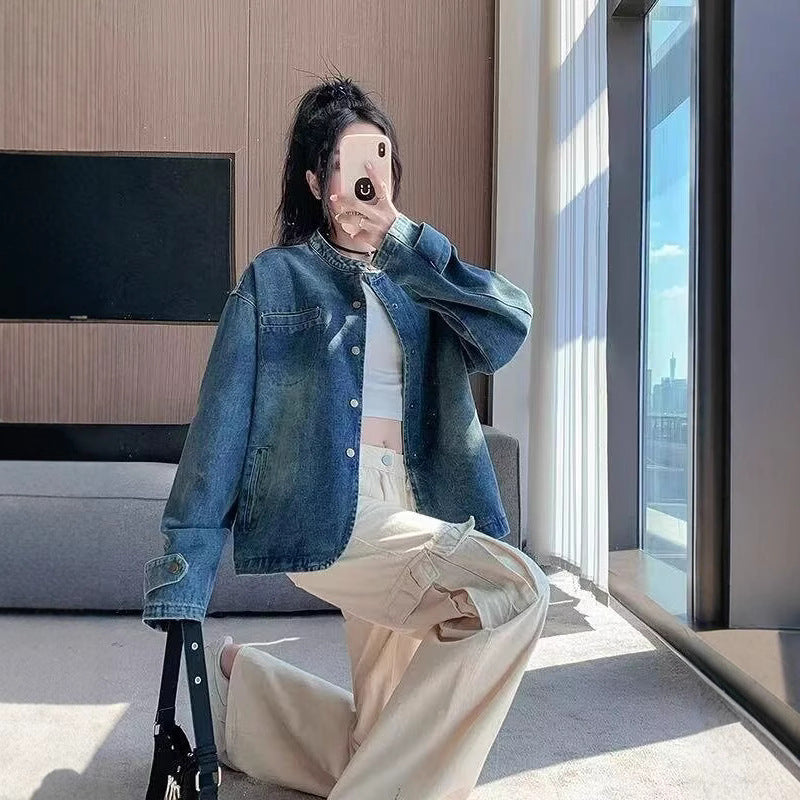 Vintage Distressed Short Denim Jacket Women