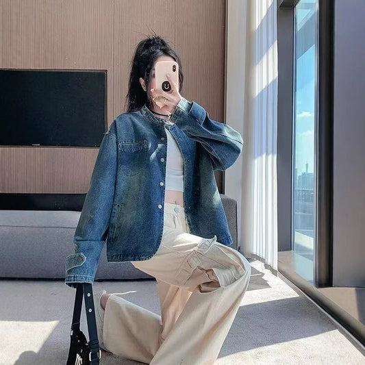 Vintage Distressed Short Denim Jacket Women