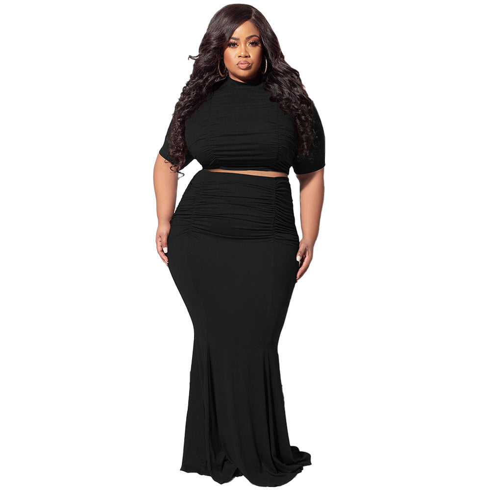Midriff Outfit Plus Size Women's Two-piece Suit