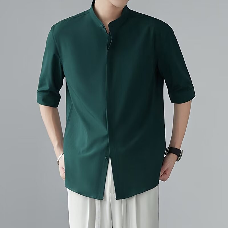 Chinese-Style Stand Collar Short-Sleeve Shirt