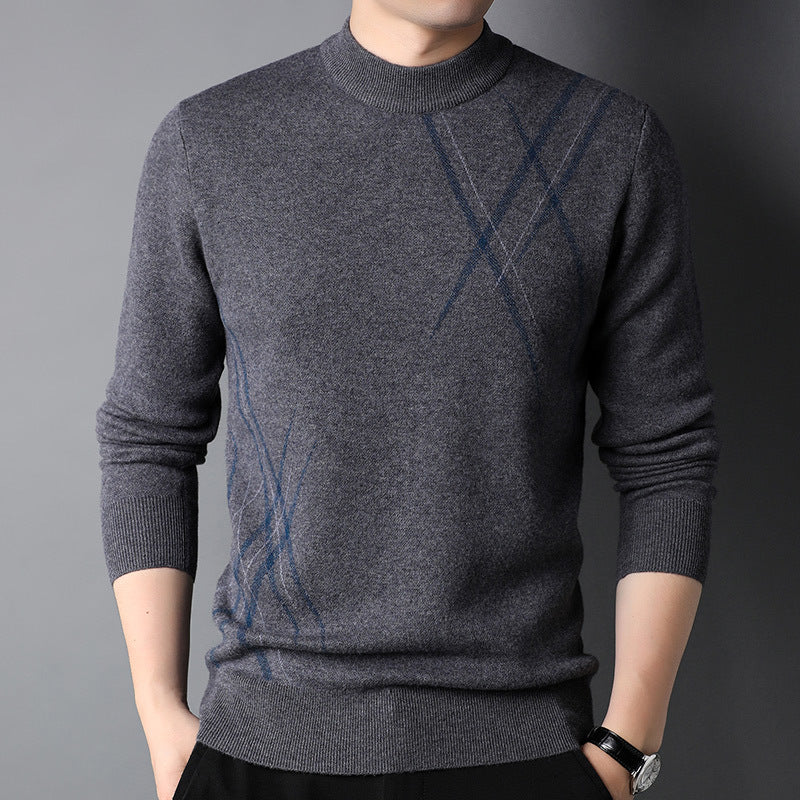 Mens Simple Versatile Long-Sleeve Striped Crew-Neck Casual Sweater