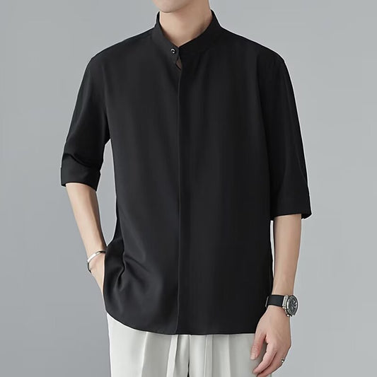 Chinese-Style Stand Collar Short-Sleeve Shirt
