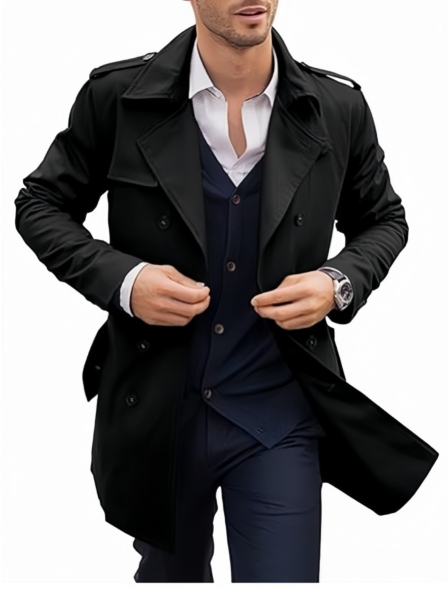 Men's Coat Mid-length Double Breasted European And American
