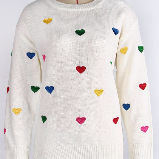 Love Jacquard Crew Neck Pullover Sweater Women