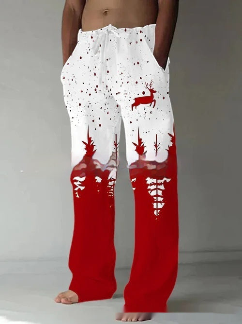 Mens Casual Santa Claus-print Pants With A Drawstring And A Relaxed Fit