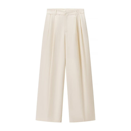 High Waist Wide Leg Draping Pleated Trousers