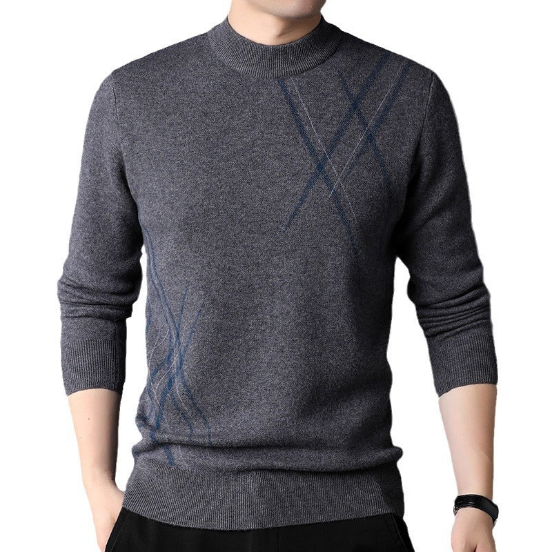 Mens Simple Versatile Long-Sleeve Striped Crew-Neck Casual Sweater