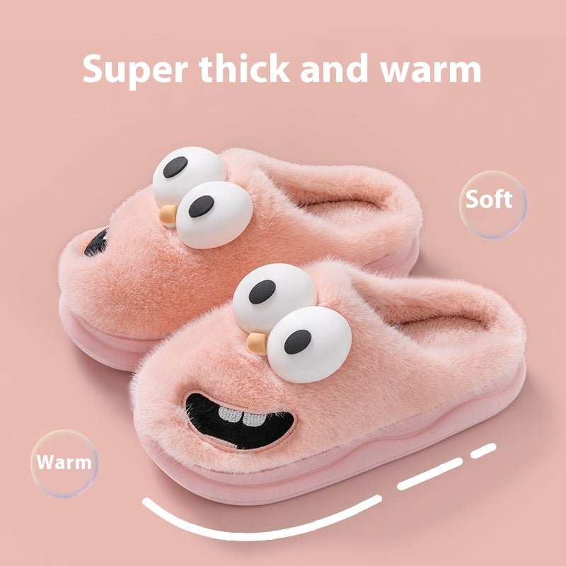 Female Warm Indoor Cartoon Big Eye Dog Cotton Slippers