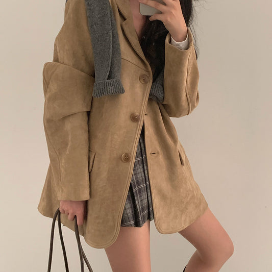 Single-breasted Loose Versatile Pocket Long Sleeve Suit Coat