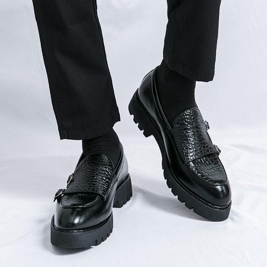 Slip-on Platform Height Increasing Men's Leather Loafers Shoes