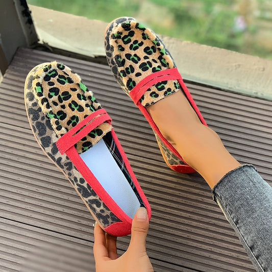 Leopard Print Lazy Round Toe Casual Shoes