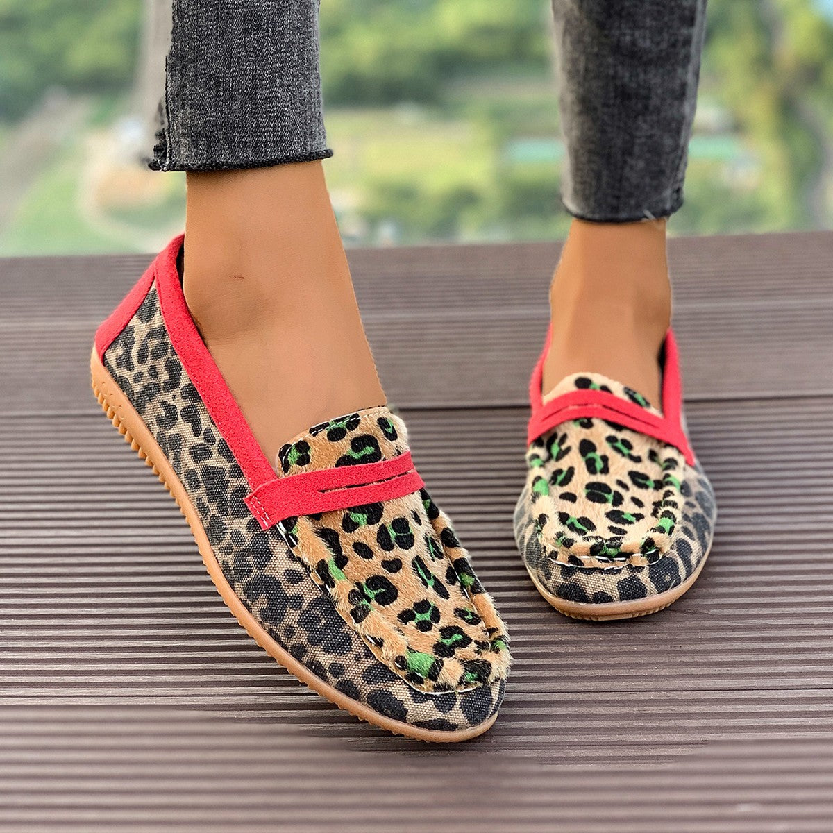 Leopard Print Lazy Round Toe Casual Shoes