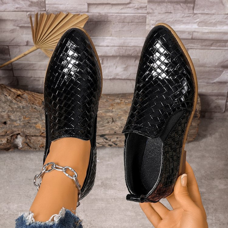 Pointed-toe High-cut Pumps Brown Chunky Heels Ankle Large Size Small Leather Shoes