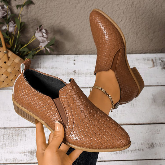 Pointed-toe High-cut Pumps Brown Chunky Heels Ankle Large Size Small Leather Shoes
