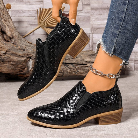 Pointed-toe High-cut Pumps Brown Chunky Heels Ankle Large Size Small Leather Shoes
