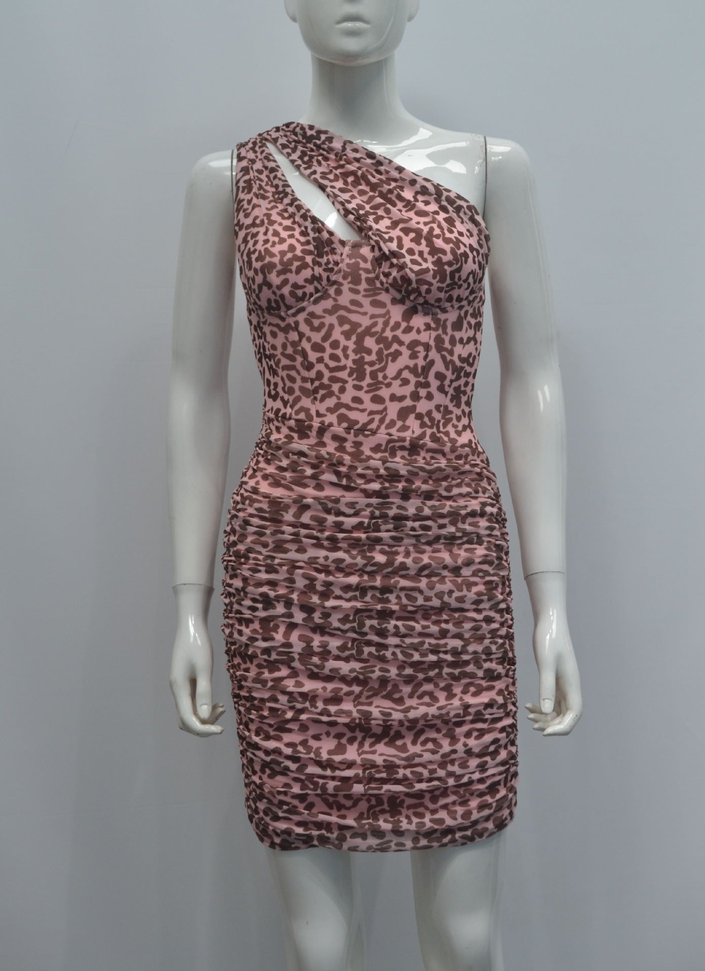 Sexy Wild Leopard Print One Shoulder Sexy Bandage Dress