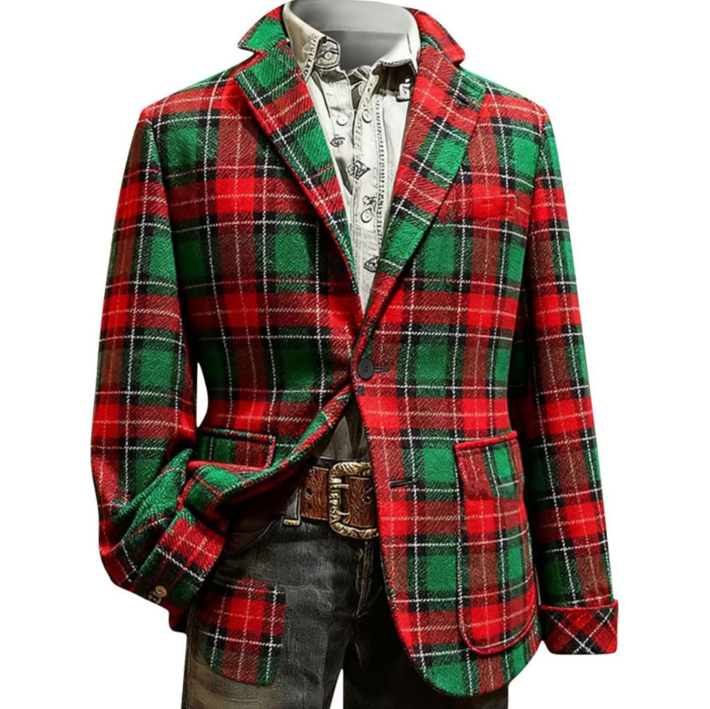 Notched-collar Christmas Plaid Autumnwinter Coat