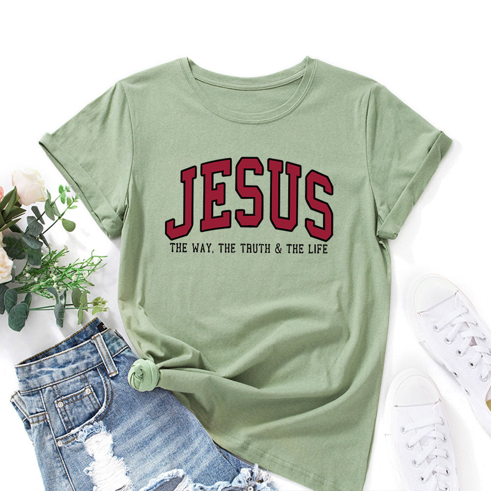 Women's JESUS Printed Loose Round Neck Short Sleeve T-shirt