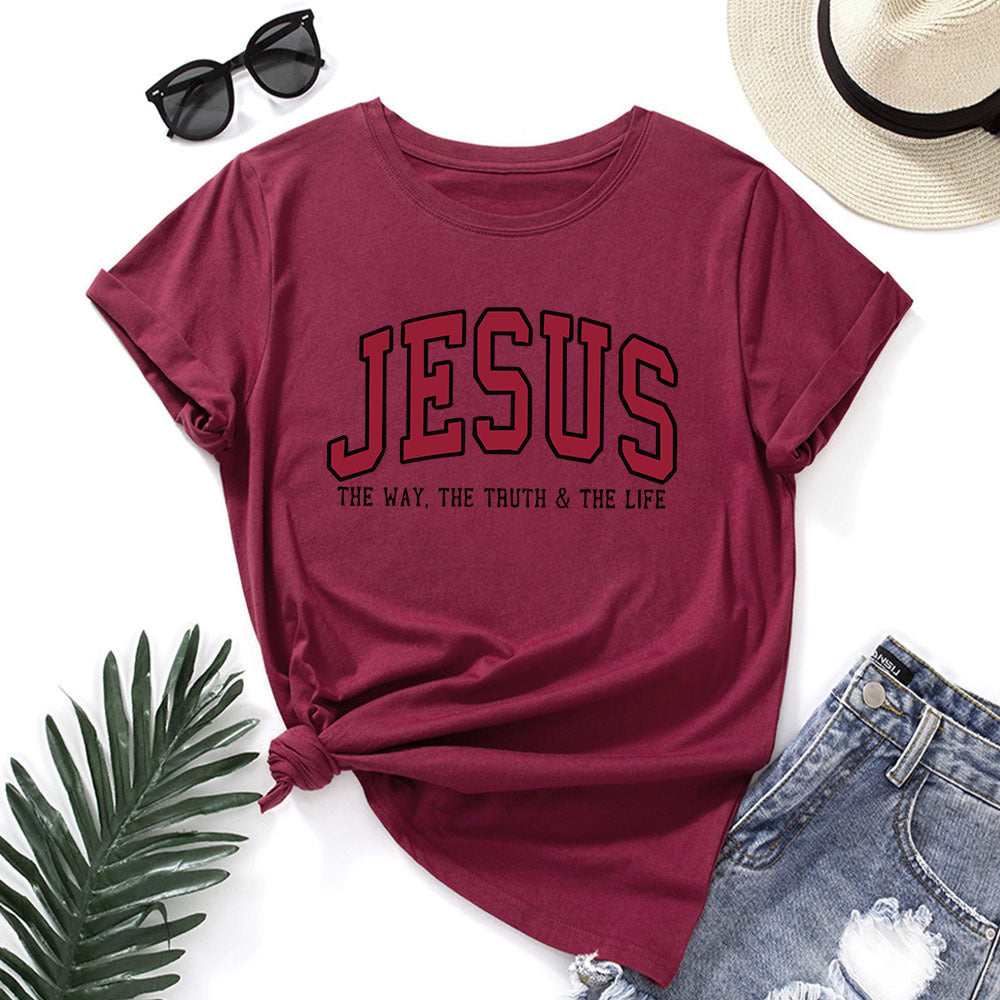 Women's JESUS Printed Loose Round Neck Short Sleeve T-shirt