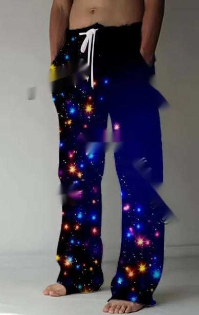 Mens Casual Santa Claus-print Pants With A Drawstring And A Relaxed Fit