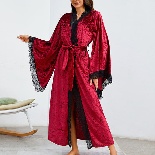 Flare Sleeve Tie-neck Plus Size Homewear Women