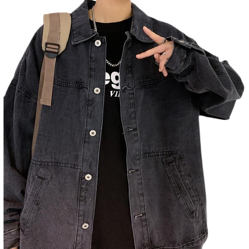 Mens Korean-style Trendy American Workwear Vintage Denim Jacket
