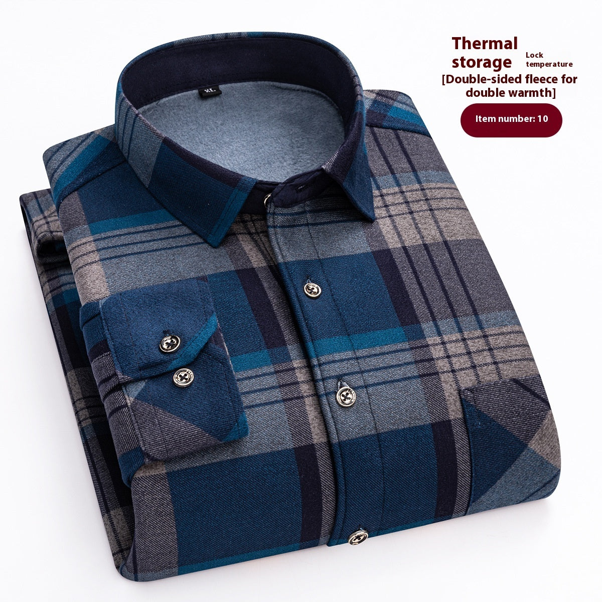 Long Sleeve Warm Men's Casual Shirt Fleece-lined Thick Warm Shirt